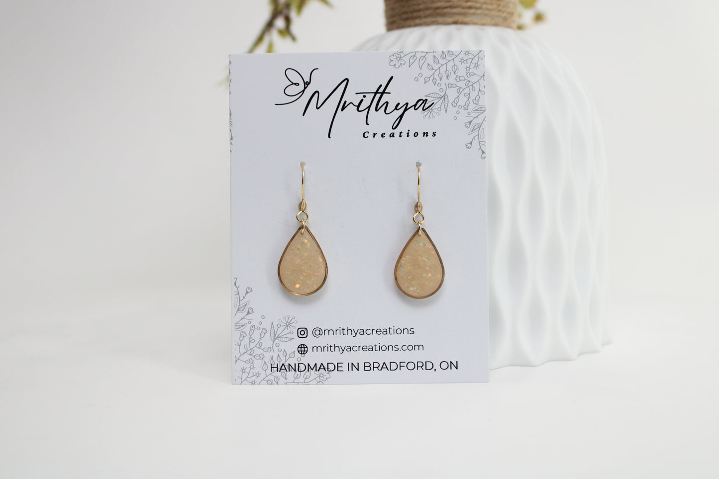 Opal gold tear drop earring