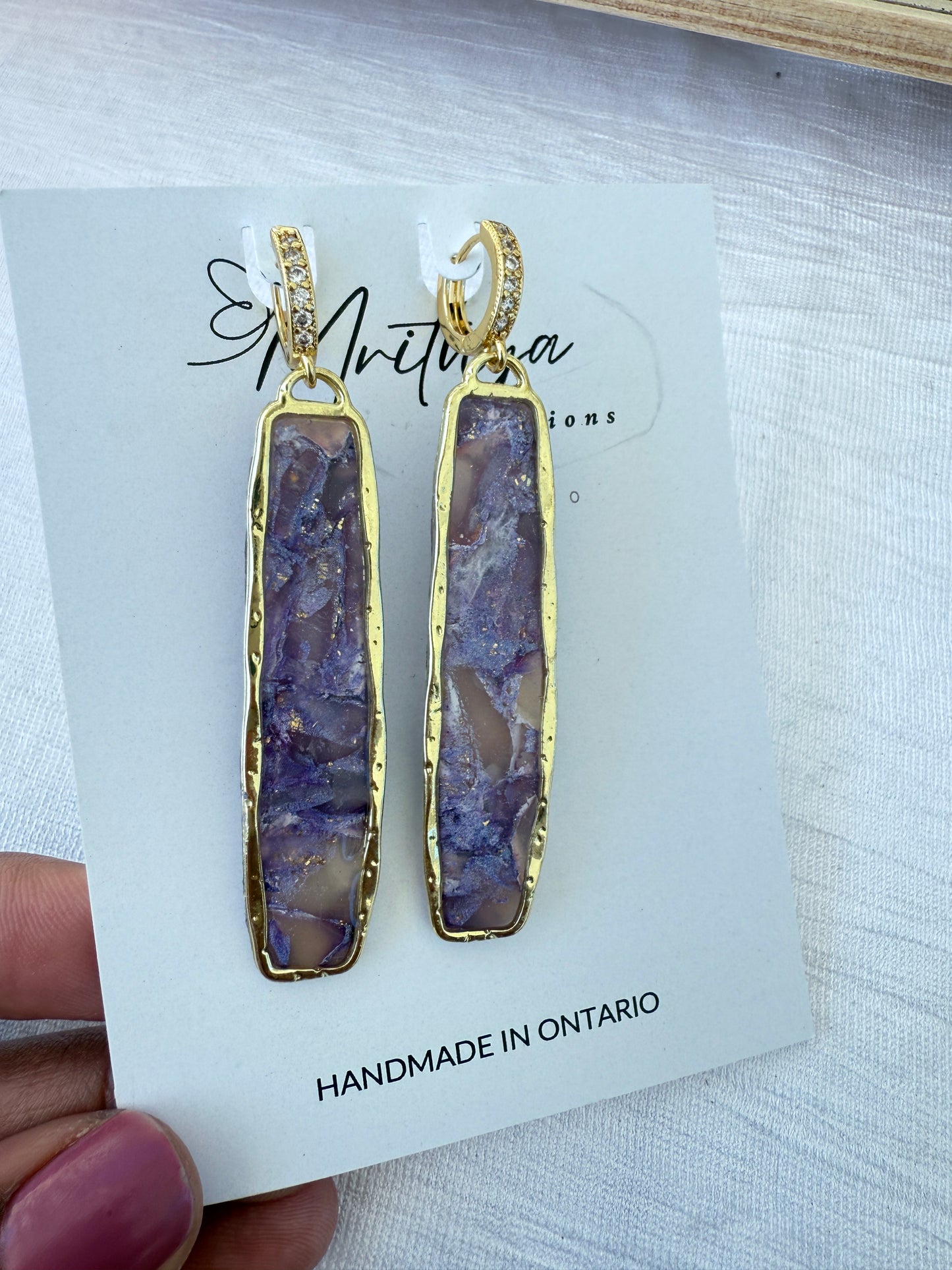 Purple Elongated rect earring