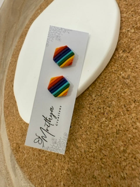 Rainbow hexagon stud