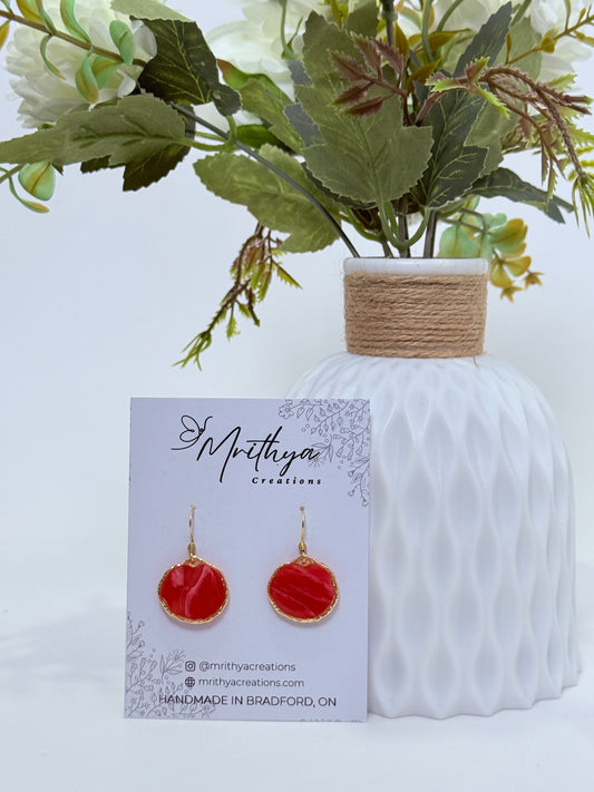 Red Oval drop earring
