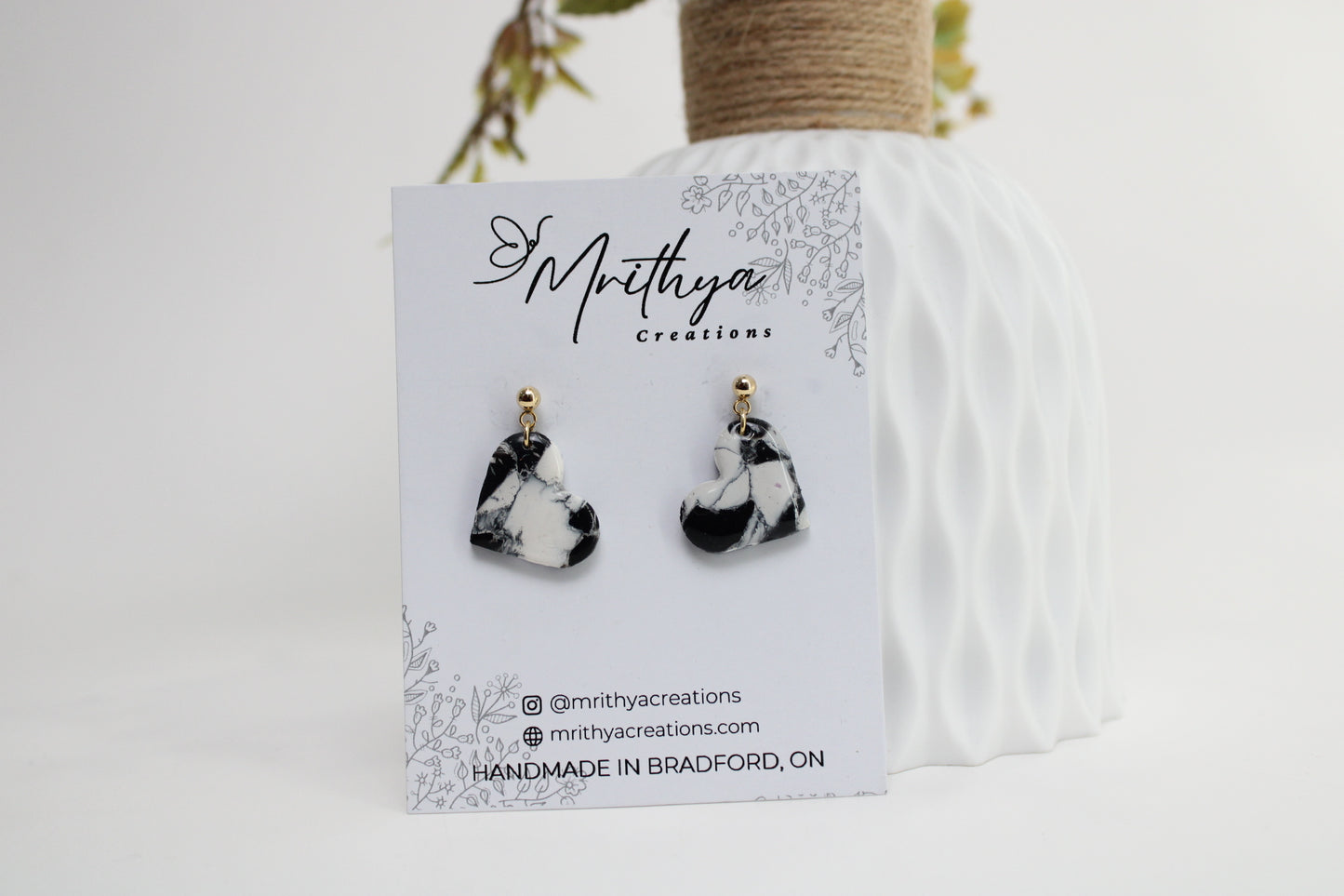 Black and White heart earring