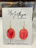 Red elongated Oval drop earring