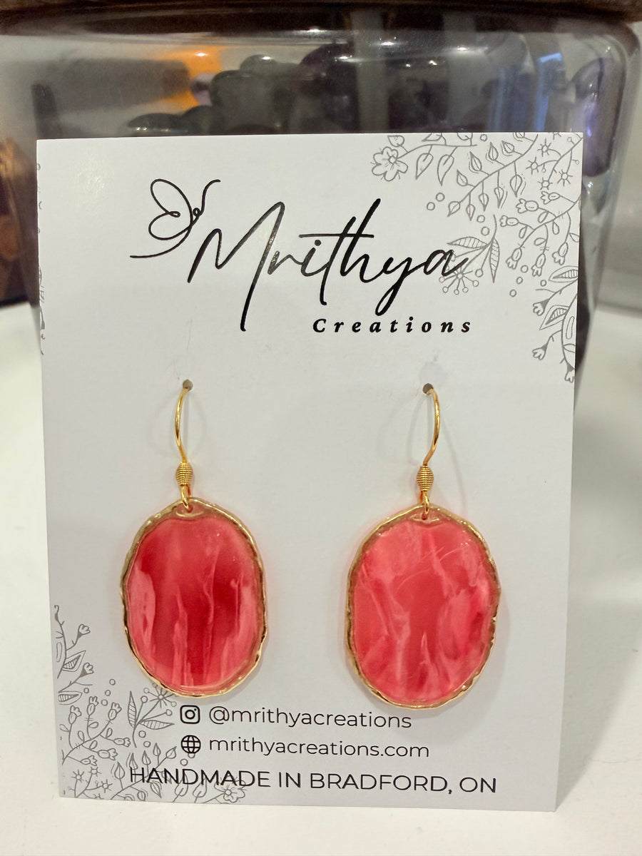 Red elongated Oval drop earring