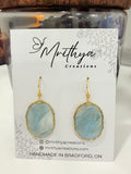 Blue elongated Oval drop earring