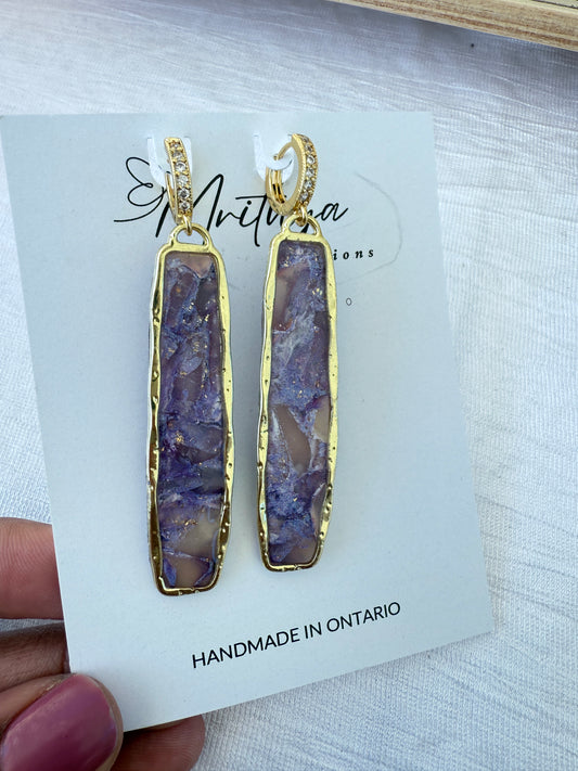 Purple Elongated rect earring