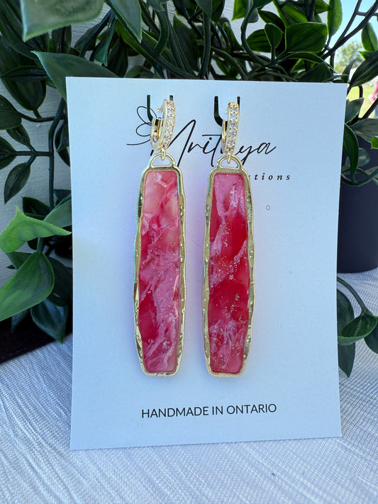 Red Elongated rect earring