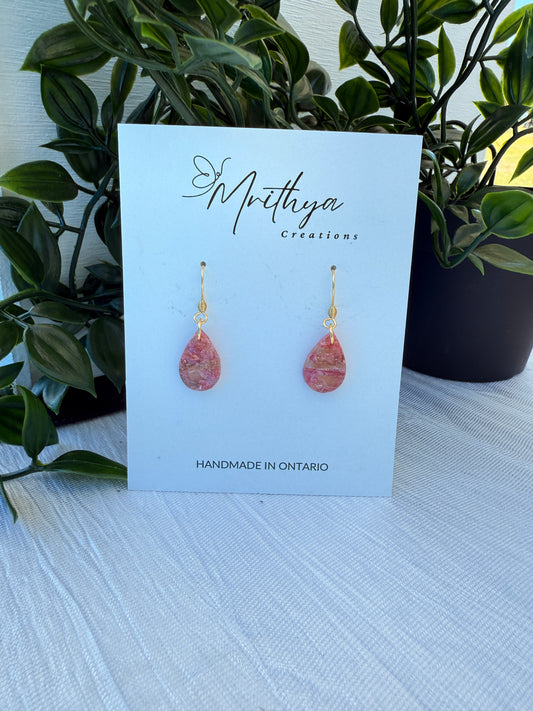 Pink tear drop earring