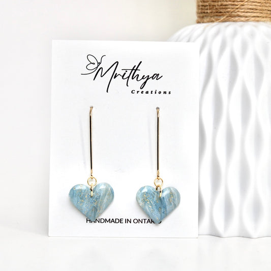Blue Dangling heart earring