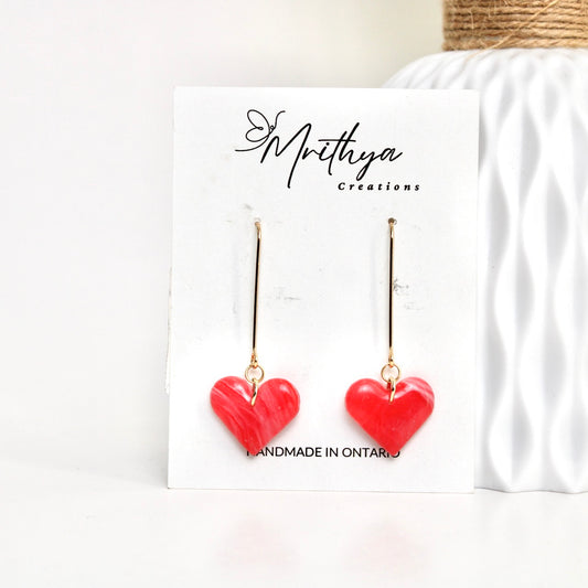 Red Dangling heart earring