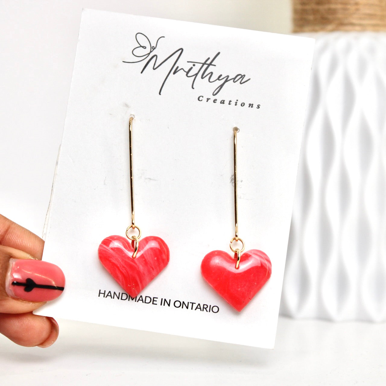 Red Dangling heart earring