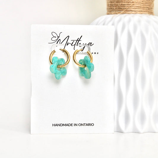 Teal flower hoops