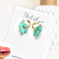 Teal flower hoops
