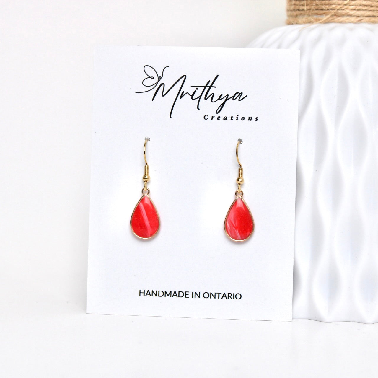 Red gold tear drop earring