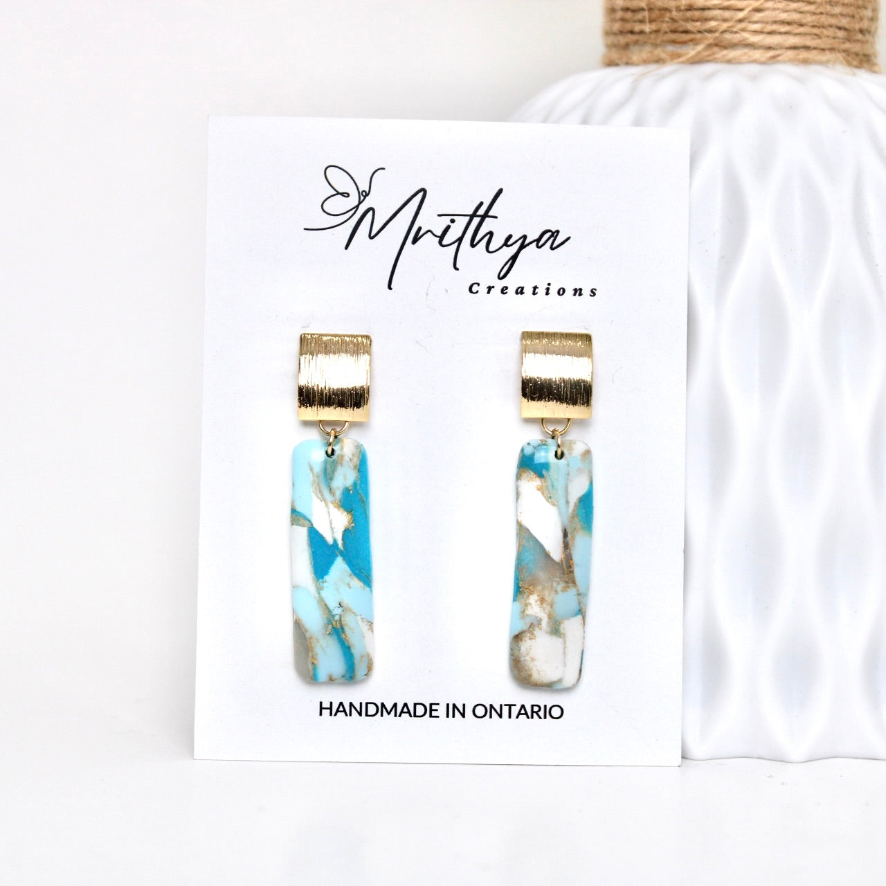 Dainty turquoise M earring