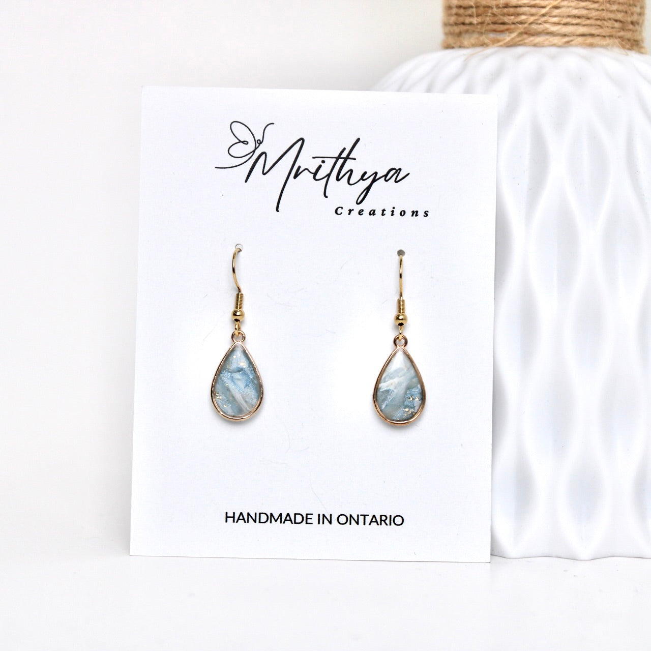 Blue gold tear drop earring