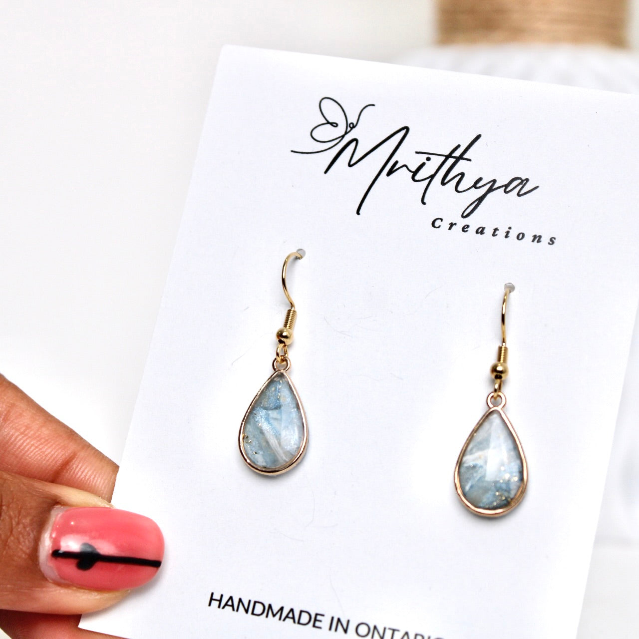 Blue gold tear drop earring