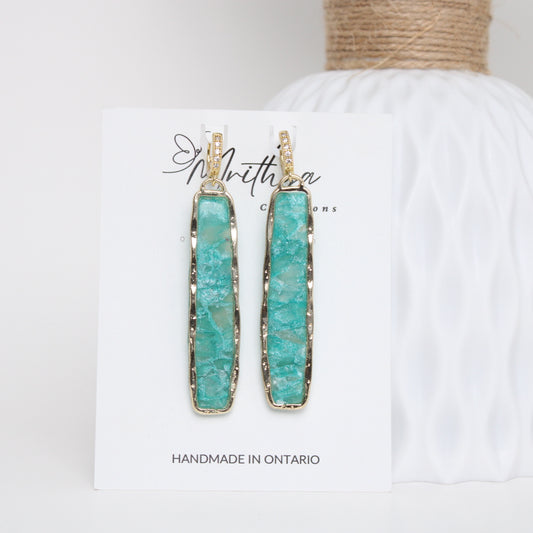 Teal Elongated rect earring