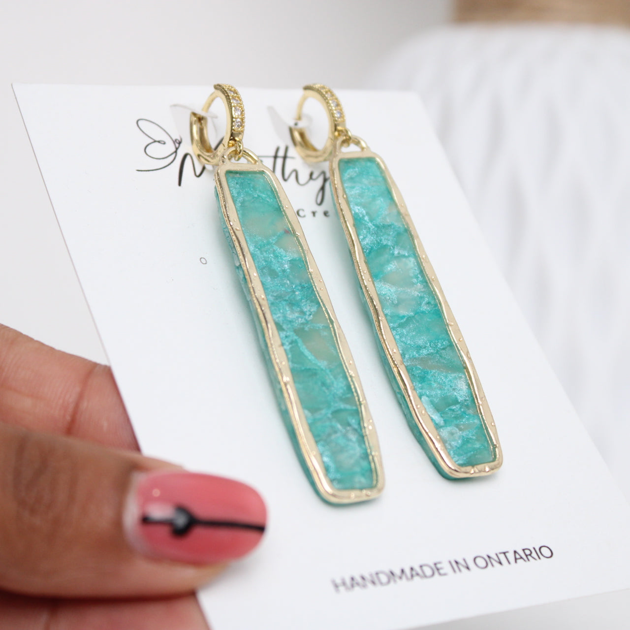Teal Elongated rect earring