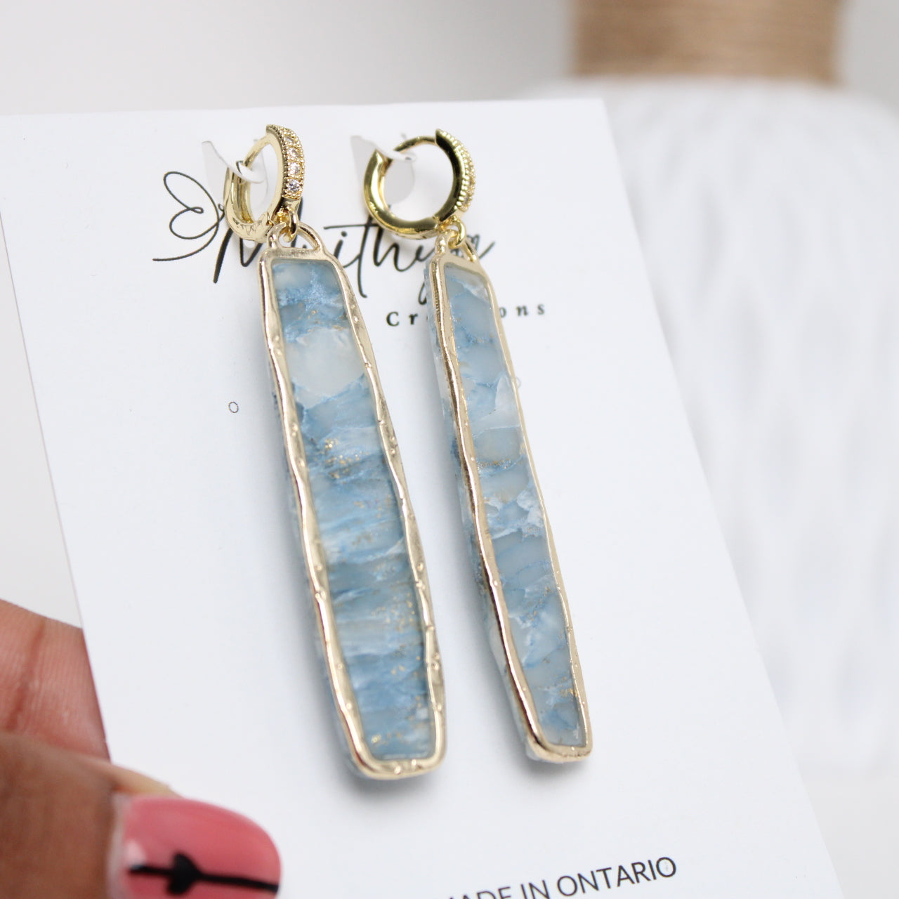 Blue Elongated rect earring