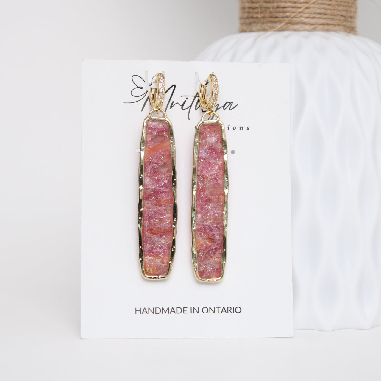 Pink Elongated rect earring