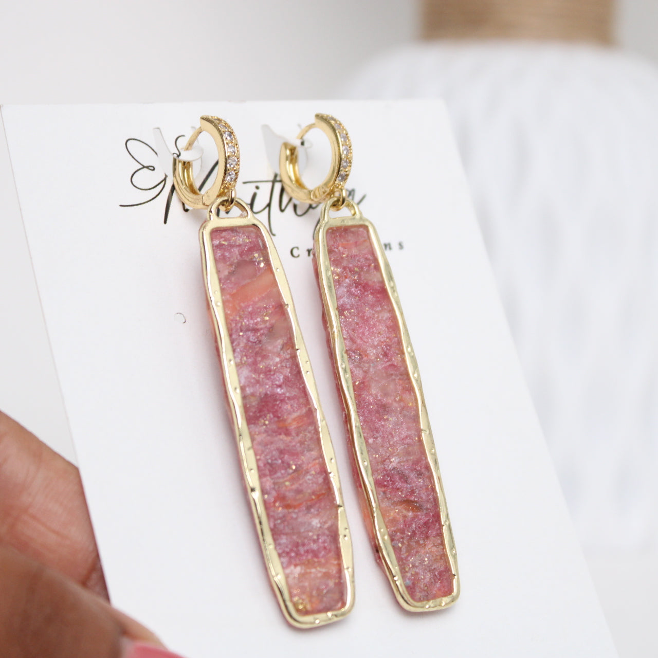 Pink Elongated rect earring