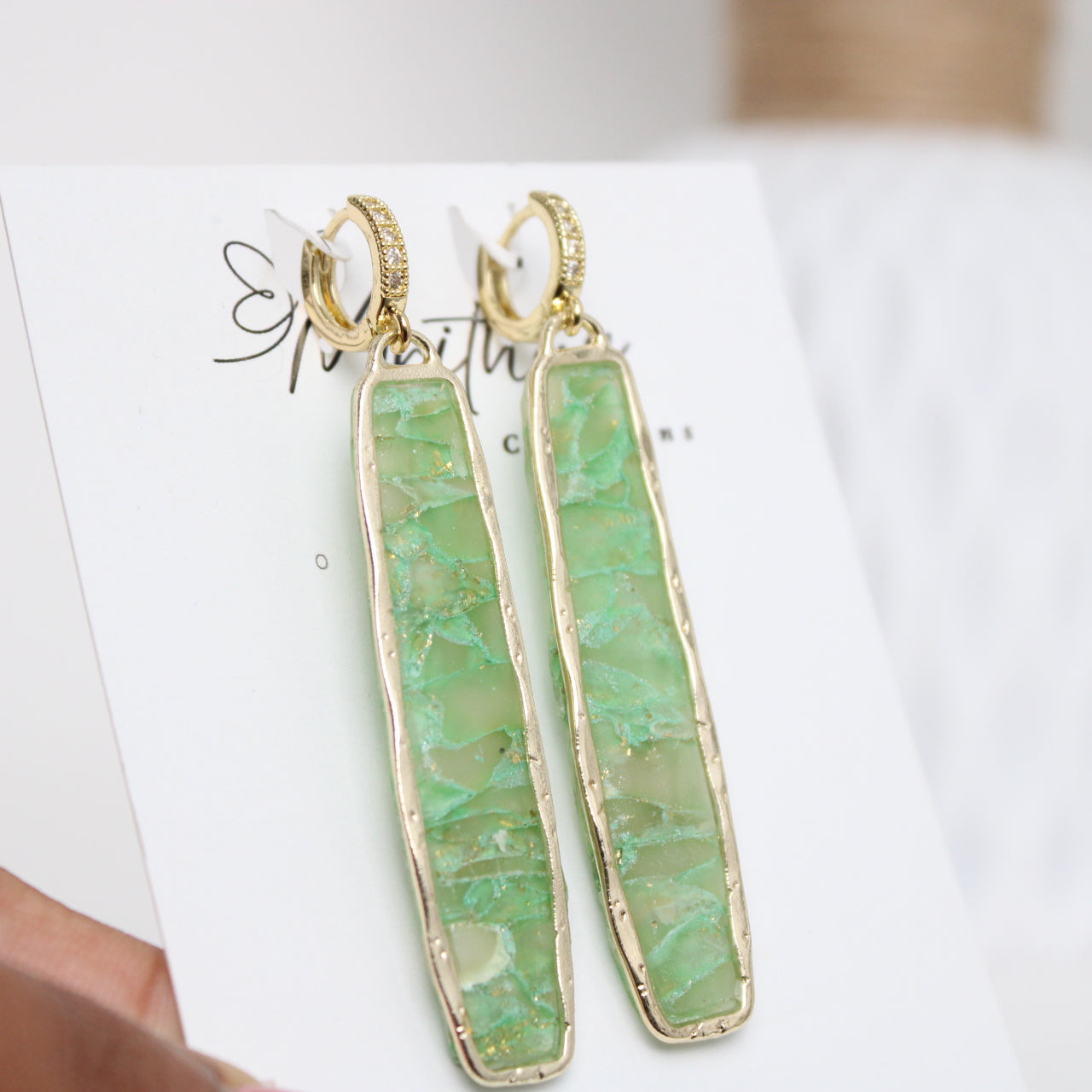 Jade Elongated rect earring