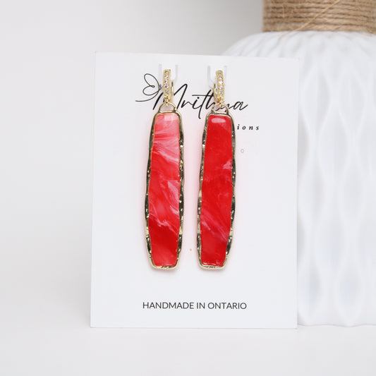 Red Elongated rect earring