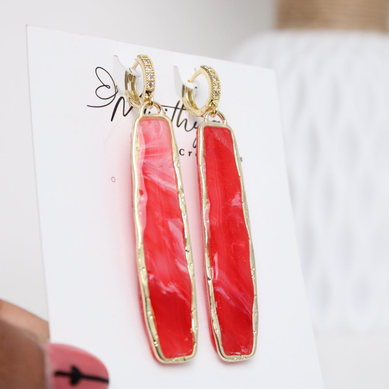 Red Elongated rect earring