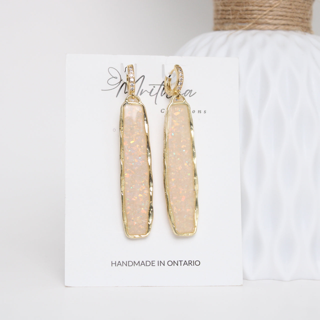 Opal Elongated rect earring