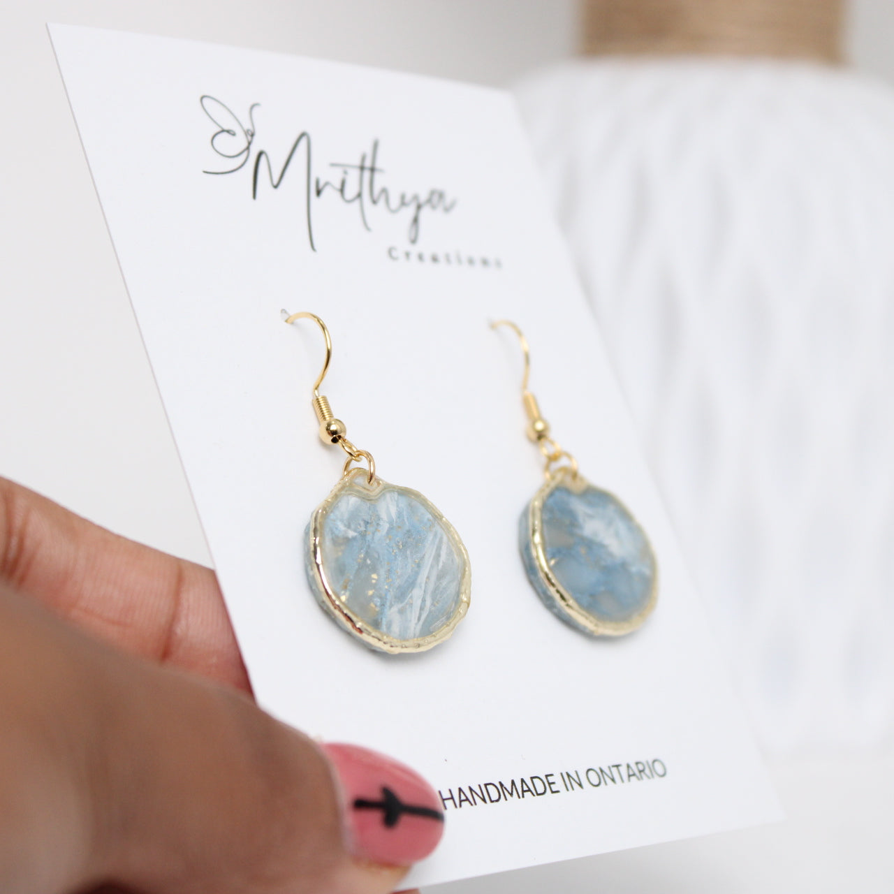 Blue Oval drop earring