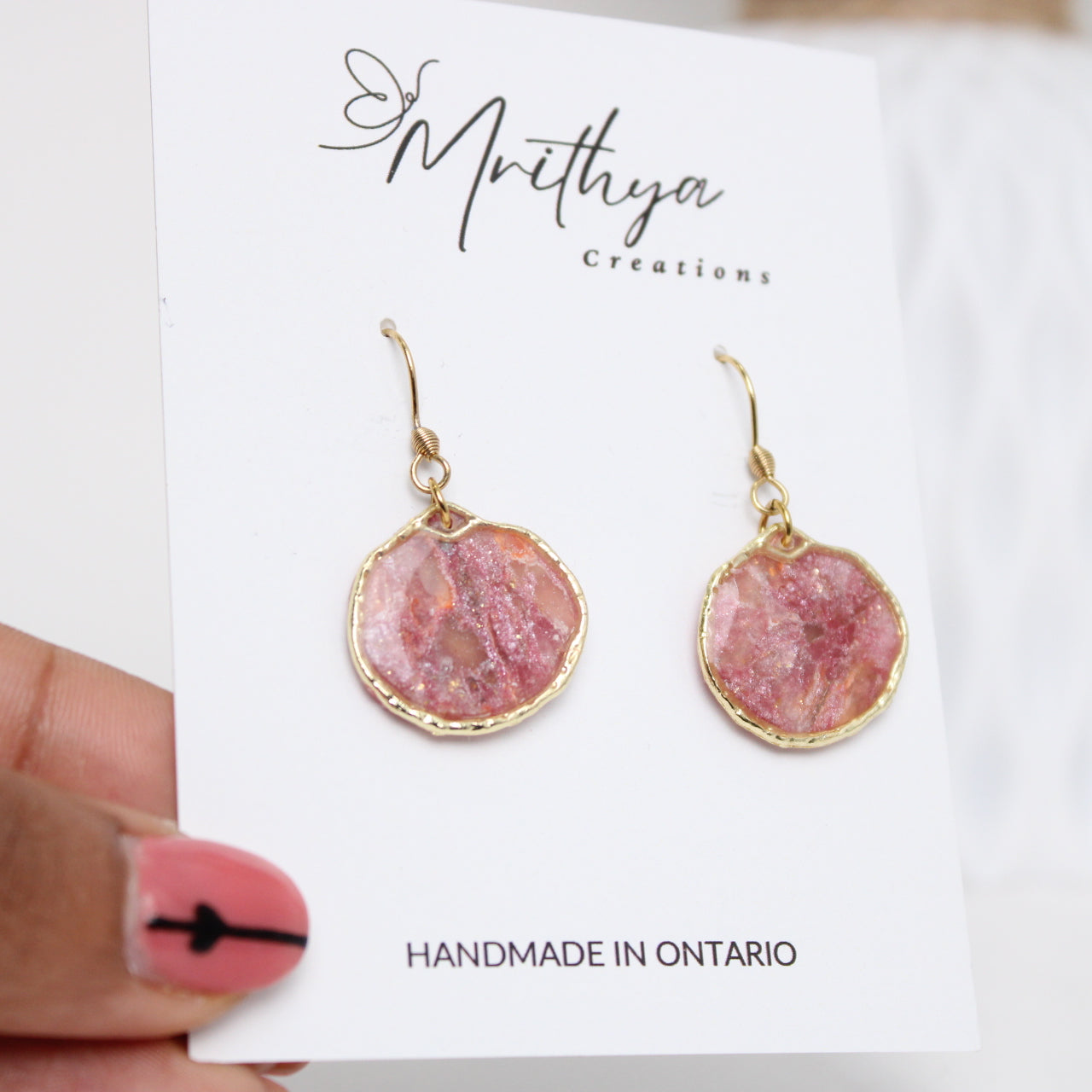 Pink Oval drop earring