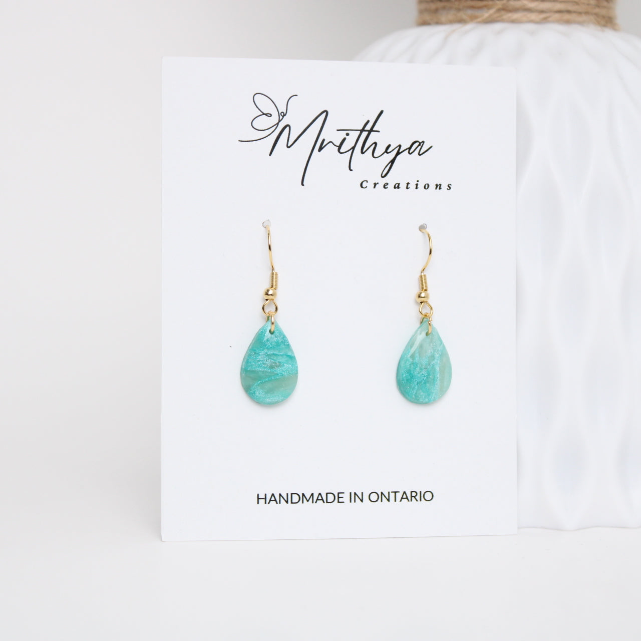 Teal tear drop earring