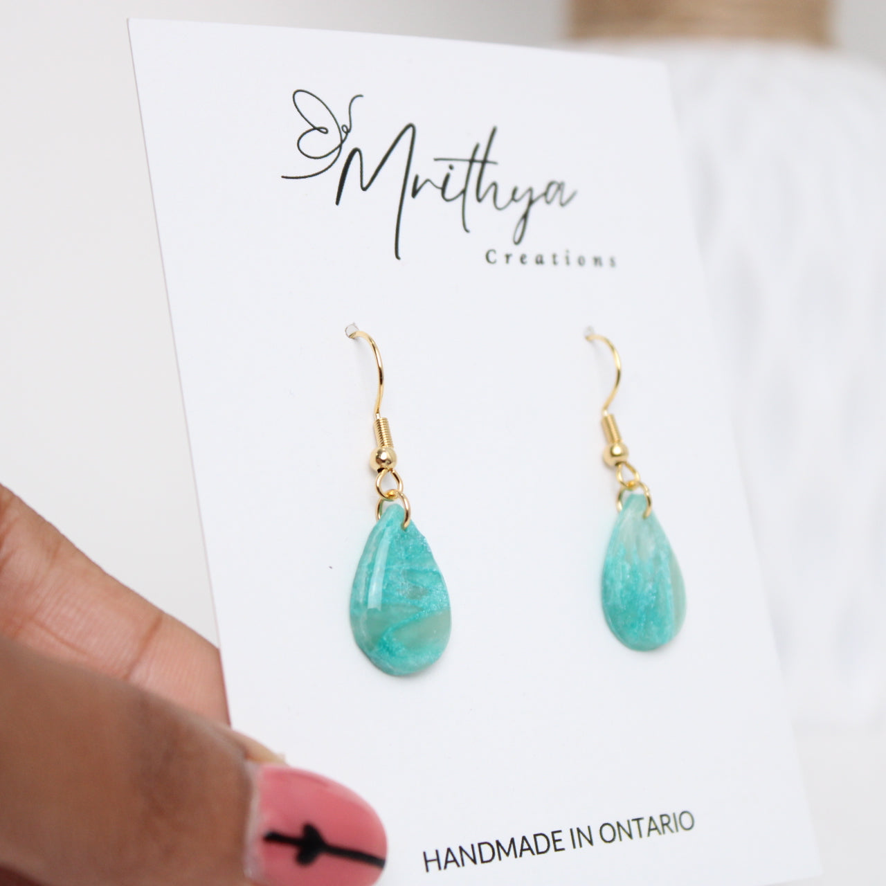 Teal tear drop earring