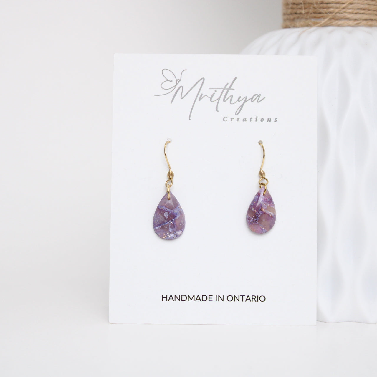 Purple tear drop earring