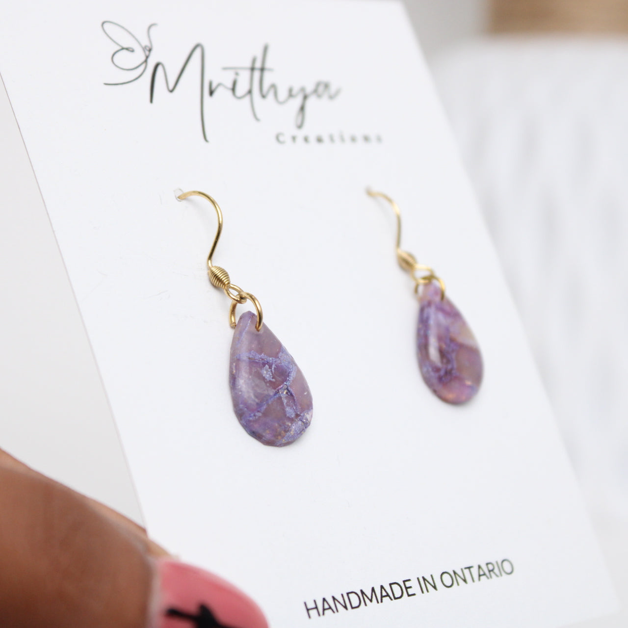 Purple tear drop earring
