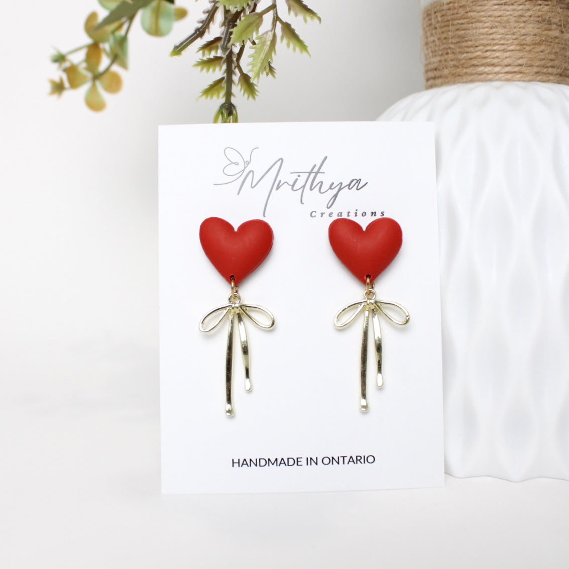 Scarlet heart bow Dangles