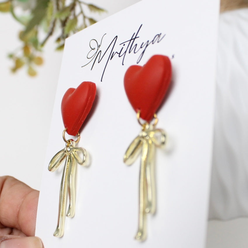 Scarlet heart bow Dangles