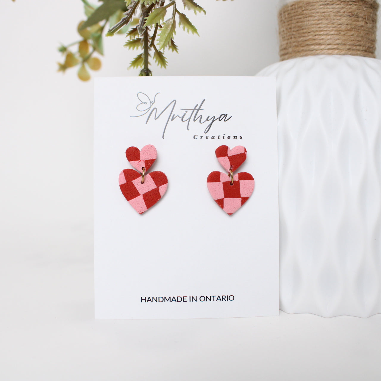 Checkered Dual heart Dangles