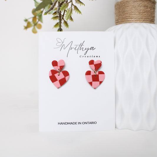 Checkered Dual heart Dangles