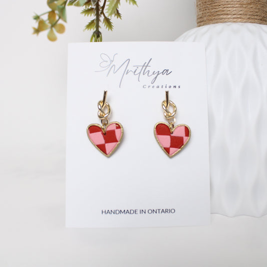 Chequered gold heart drops